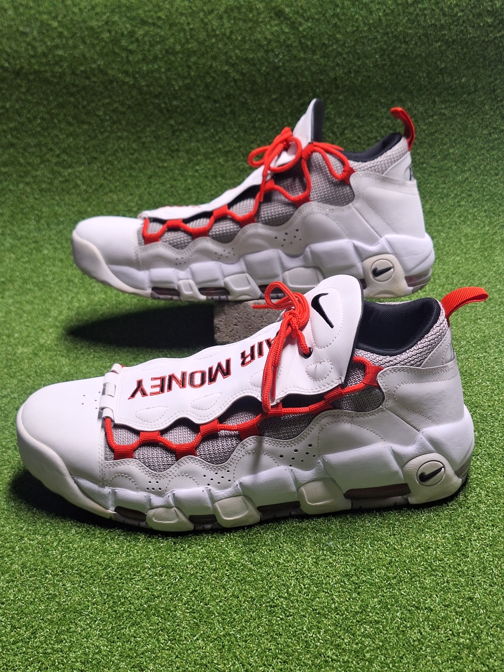 2018 Nike Air More Money White/Habanero Red/Atmosphere Grey Men's Shoes Sz 12.5